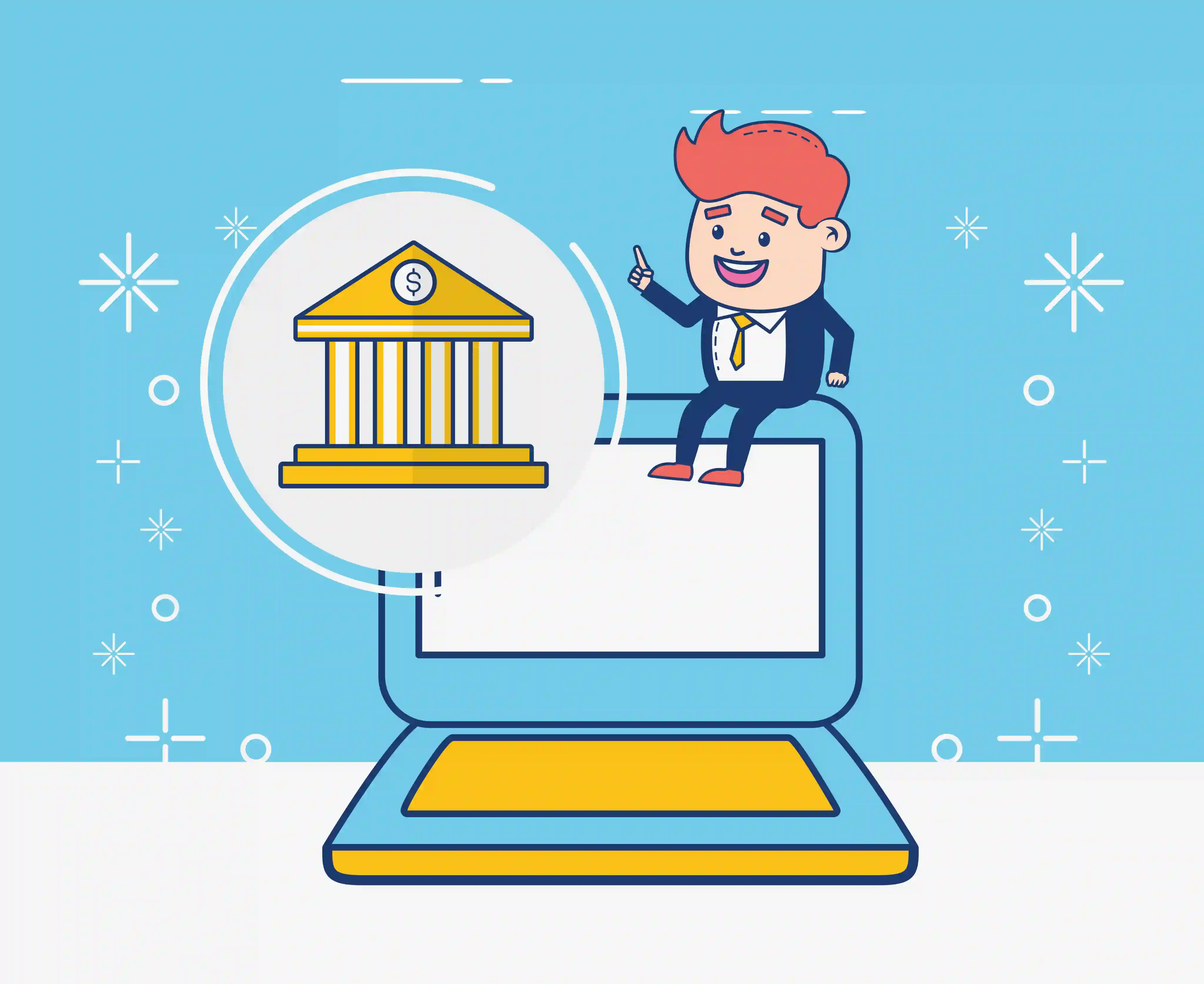 Illustration of digital audit with parsing of bank mutations, bank symbols on laptop screen